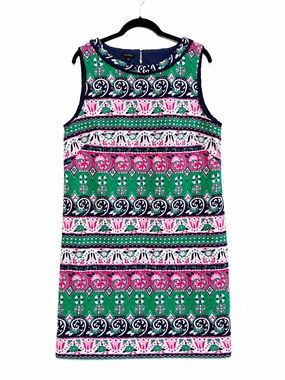 Talbots Plus Size 16 Green Pink Paisley Medallion Shift Midi Vacation Dress